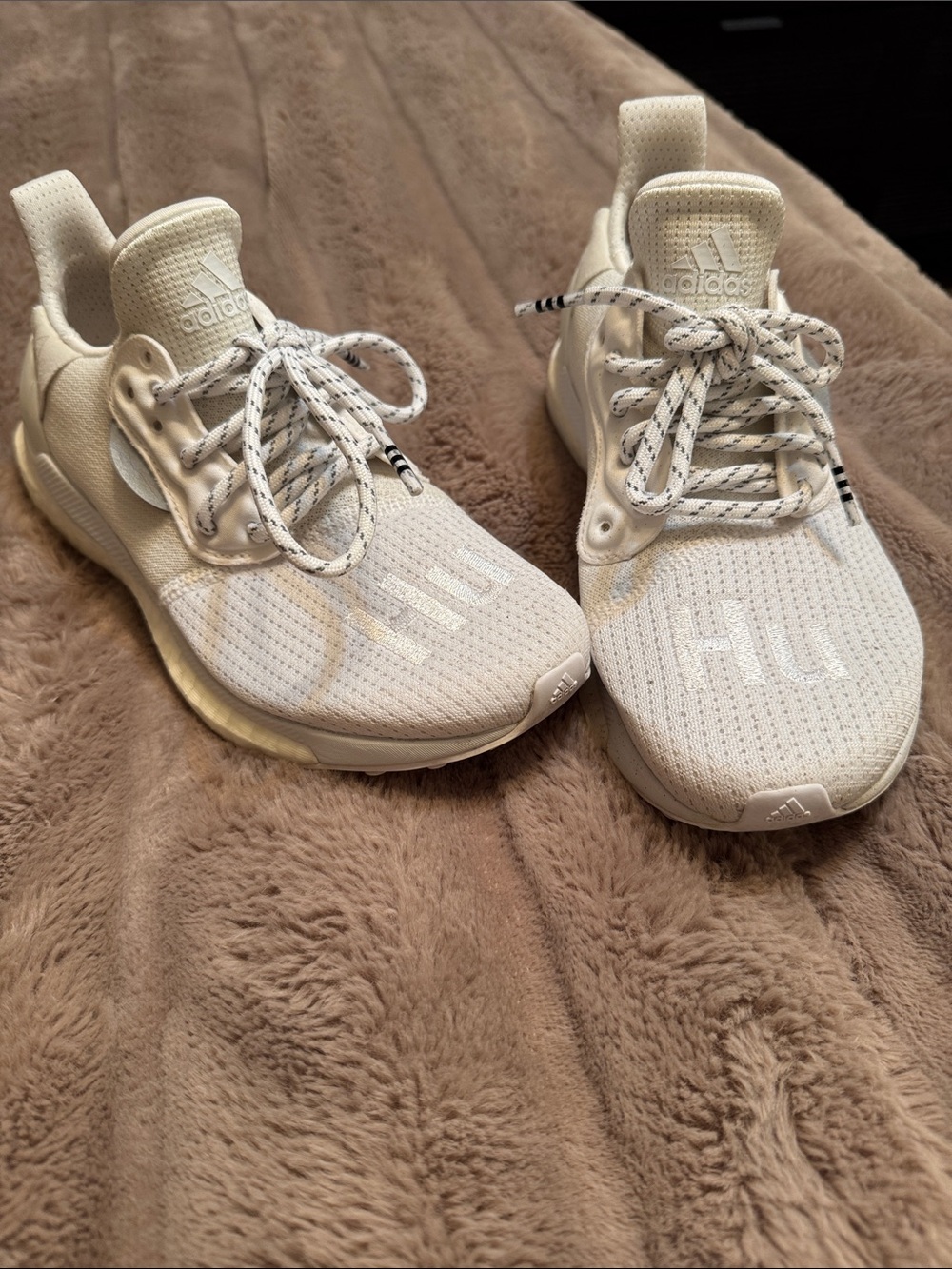 adidas Kids Cream/Off-White Sneakers - HU Lace-Up Trainers
